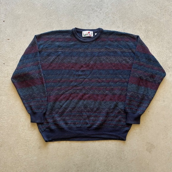 Florence Tricot Other - Vintage 90s Florence Tricot Striped Sweater Size XL Navy Blue Pullover Knit